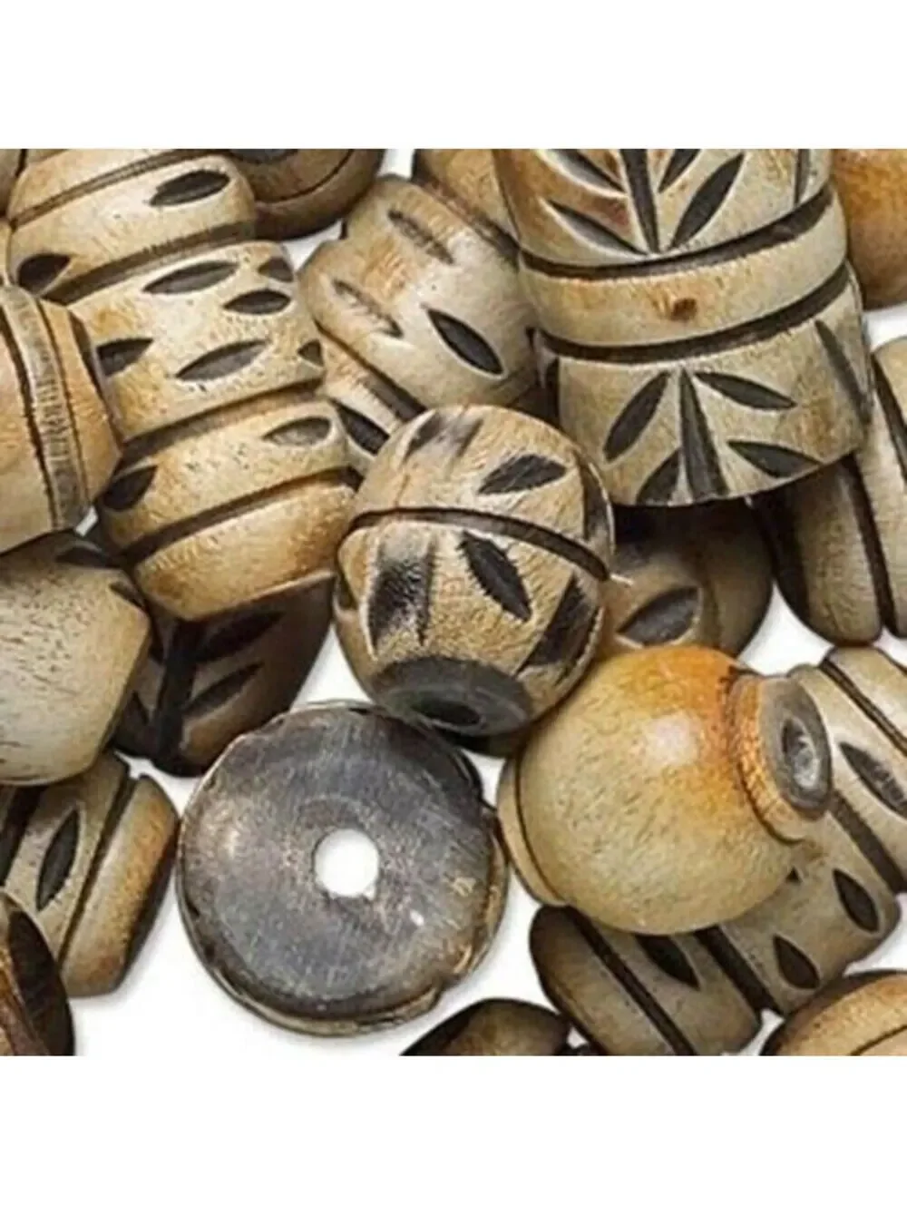 Handcrafted Carved India Mixed Large Natural Buffalo Horn Beads 10 pcs